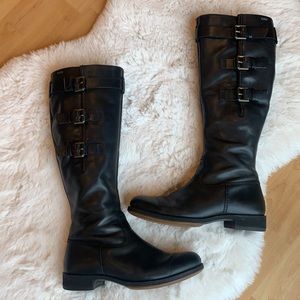 ECCO Black Leather Riding Boots Knee High Hobart